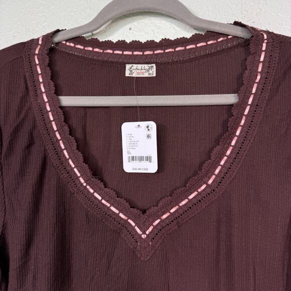 Free People Intimately Top Womens XL Only You Long Sleeve Lace Ribbed Layer NEW - Picture 4 of 9